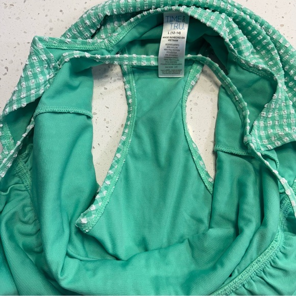 Time and Tru Gingham One Piece Swimsuit Tie Shoulder Women’s Large 12-14 Green - Picture 7 of 7